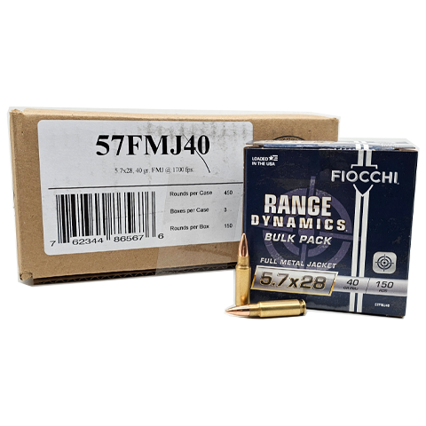 Fiocchi 5.7x28mm 40 Grain FMJ 450 Round Box 57FMJ40